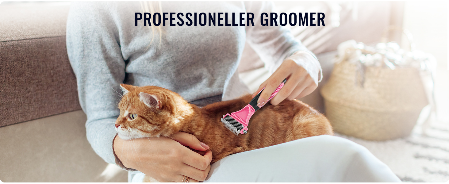 Щітка для собак та котів, 12+23 зубчики, сталевий гребінець для видалення шерсті, двостороння, проти ковтання, для собак, велика, рожева