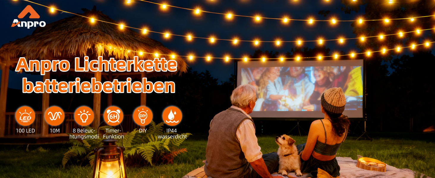 LED штора Anpro 3x3м, USB, 8 режимів, тепле світло для декору, вечірки, спальні