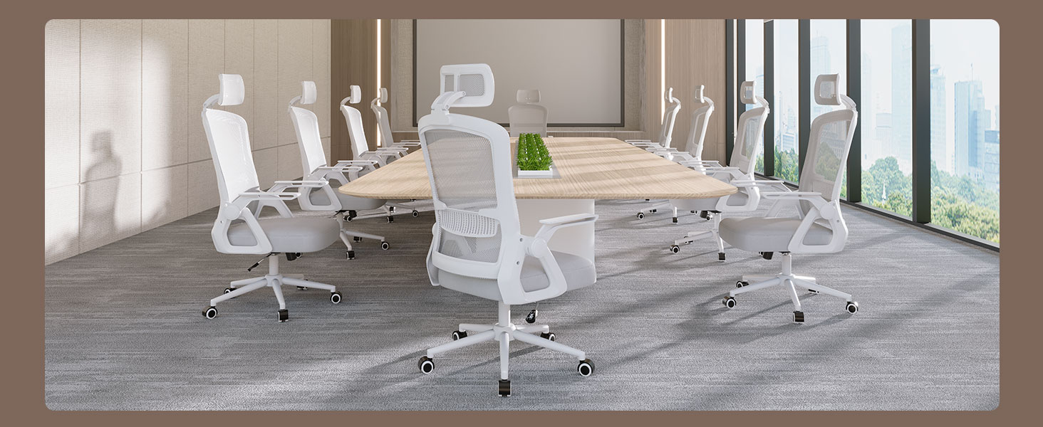 Офісний крісло Naspiro Ergonomic, регульована висота, поворотне, з дихаючою спинкою з сітки, відкидні підлокітники на 90°, підтримка попереку, щільна піна, для дому/офісу (Сірий-1, з підголовником)