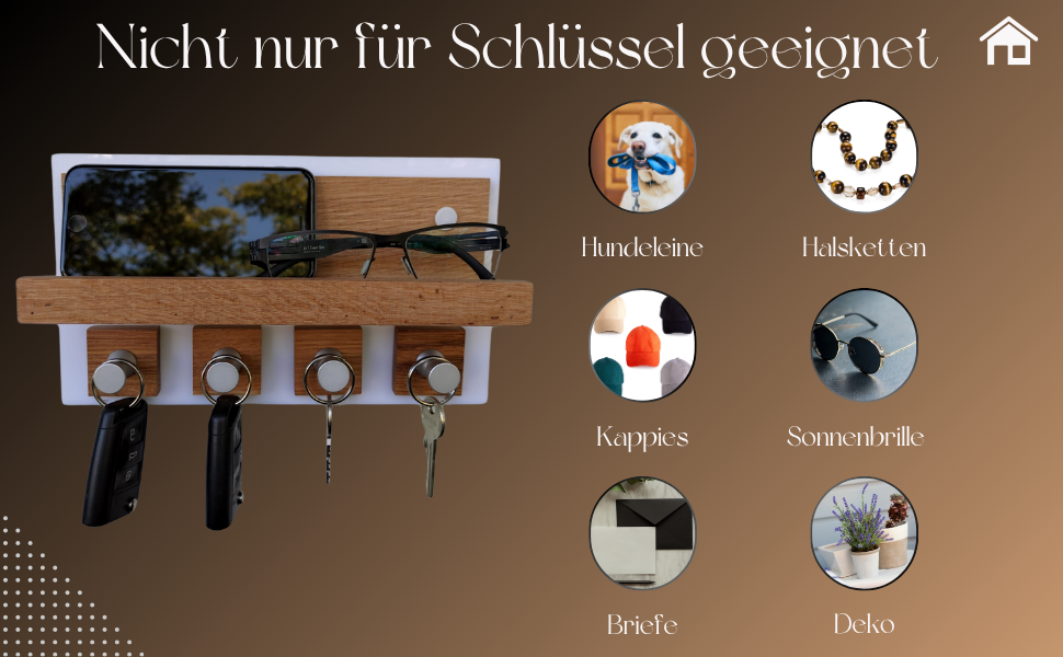 Сучасне ключниця Alakay з полицею - блискуче дерев'яне ключниця для стильного зберігання ключів, підставка для ключів. Ідеально підходить для дому або офісу, практична та елегантна (білий)