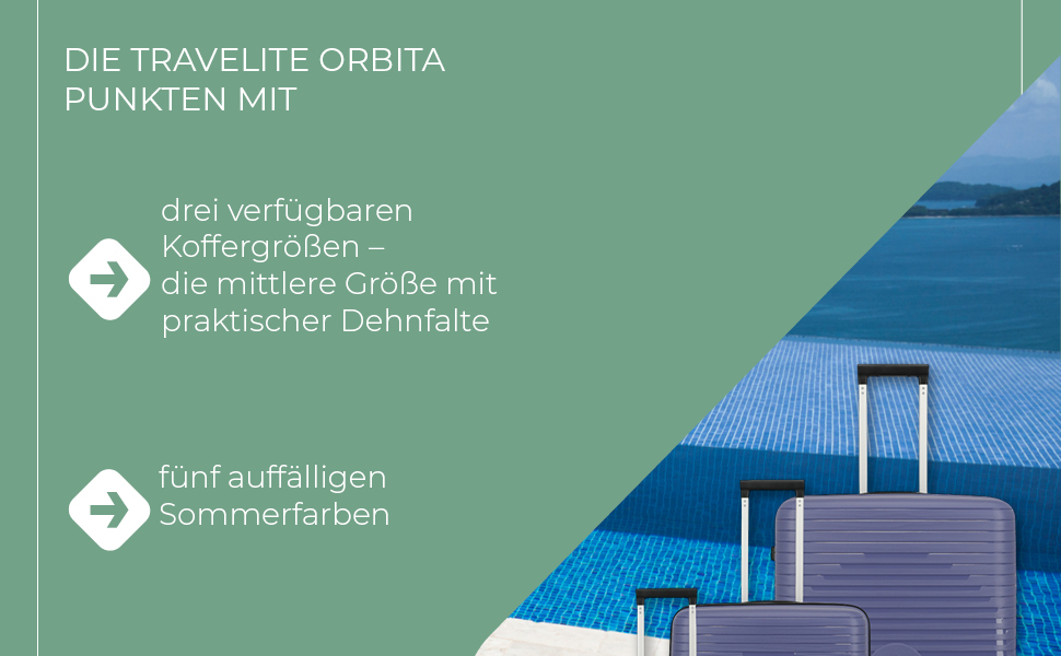 Чемодан Travelite ORBITA середній, розширюваний, 67 см, 68-78 літрів, турквіс (з TSA замком та зручною внутрішньою організацією)