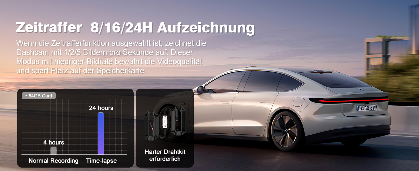 Відеореєстратор Chortau 4K+1080P з WiFi, 64GB, паркувальний режим, Super Night Vision, WDR, 170° та G-Sensor, чорний