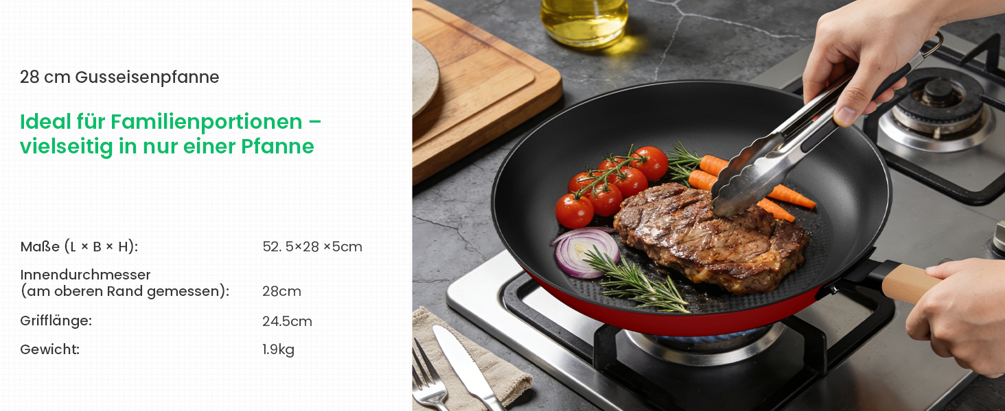 Чавунна сковорода YUTANN для індукції, газу та електроплит (20/24/28 см). Без PFOA/PFAS. З антипригарним покриттям