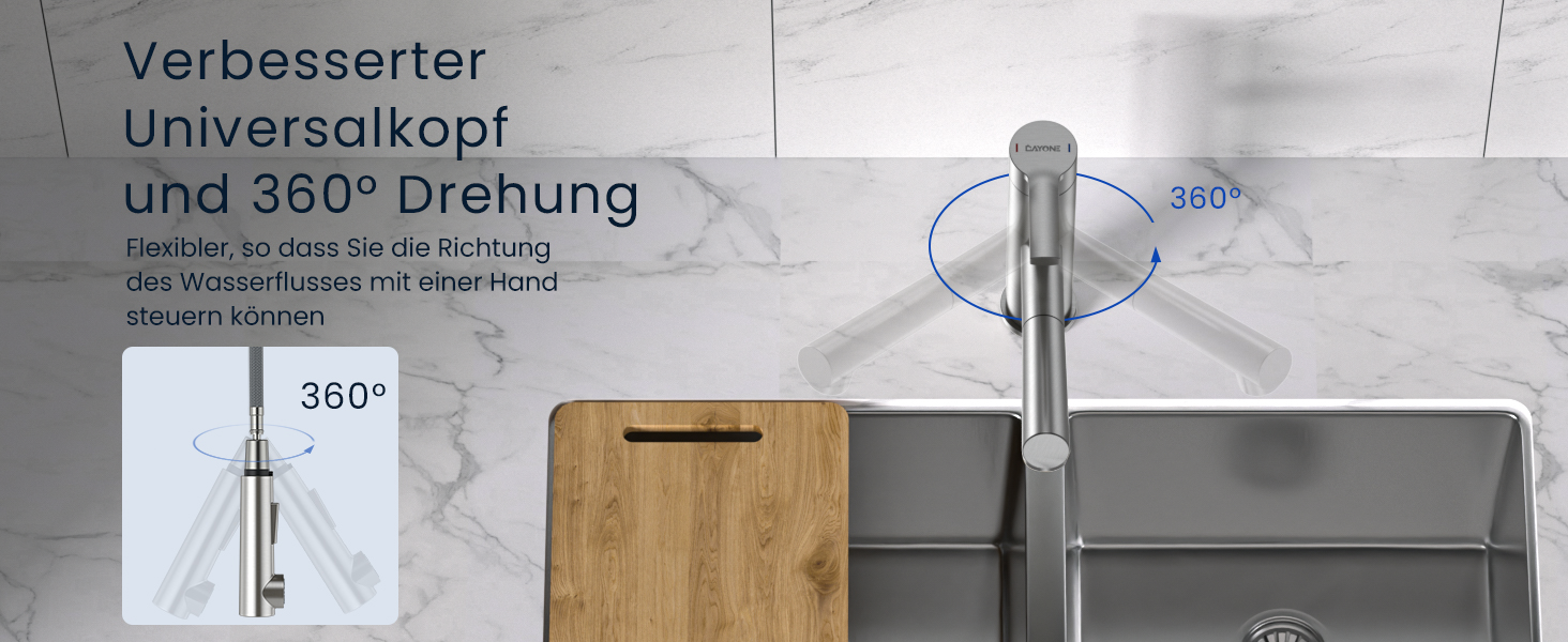 Однолеверний змішувач для кухні Dayone з висувною лійкою, нержавіюча сталь, 3 режими, 360° обертання, для кухонних мийок (15 см), матовий, преміум якість