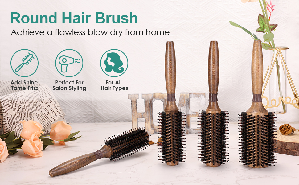 Кругла щітка для розчісування та укладання волосся з щетиною дикого кабана та нейлону, професійна щітка для створення локонів (діаметр 40/70 мм)