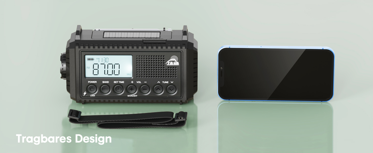 Радіоприймач Kurbelradio на 12000mAh з сонячною панеллю та ручкою, AM/FM/SW, з ліхтариком, USB-зарядкою, SOS-сигналом, для кемпінгу та надзвичайних ситуацій, зелений