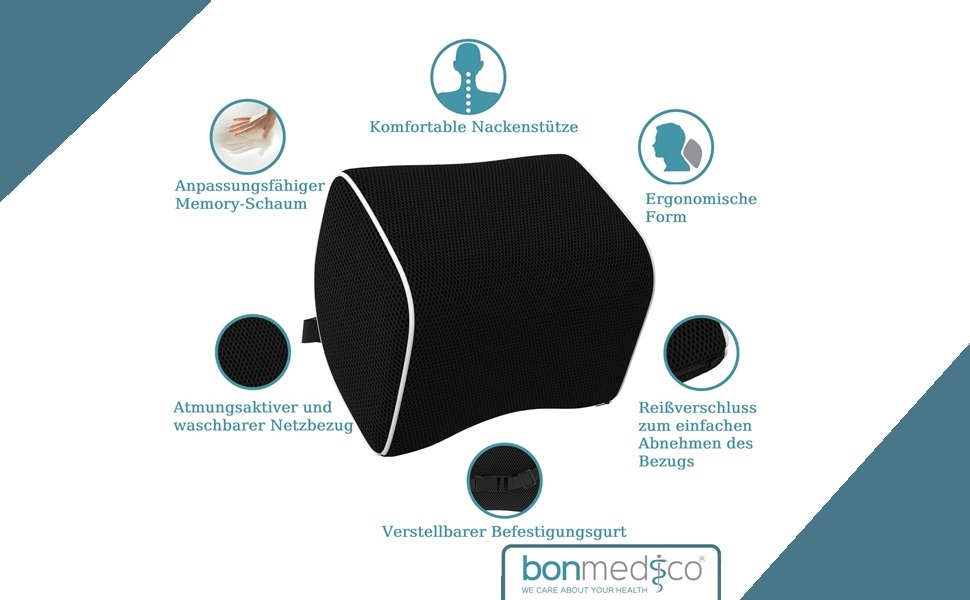 Подушка для офісного крісла Bonmedico з піни Memory Foam: підтримка попереку для офісу, авто та дому, чорна, ергономічна, для підтримки лордозу (XXS)