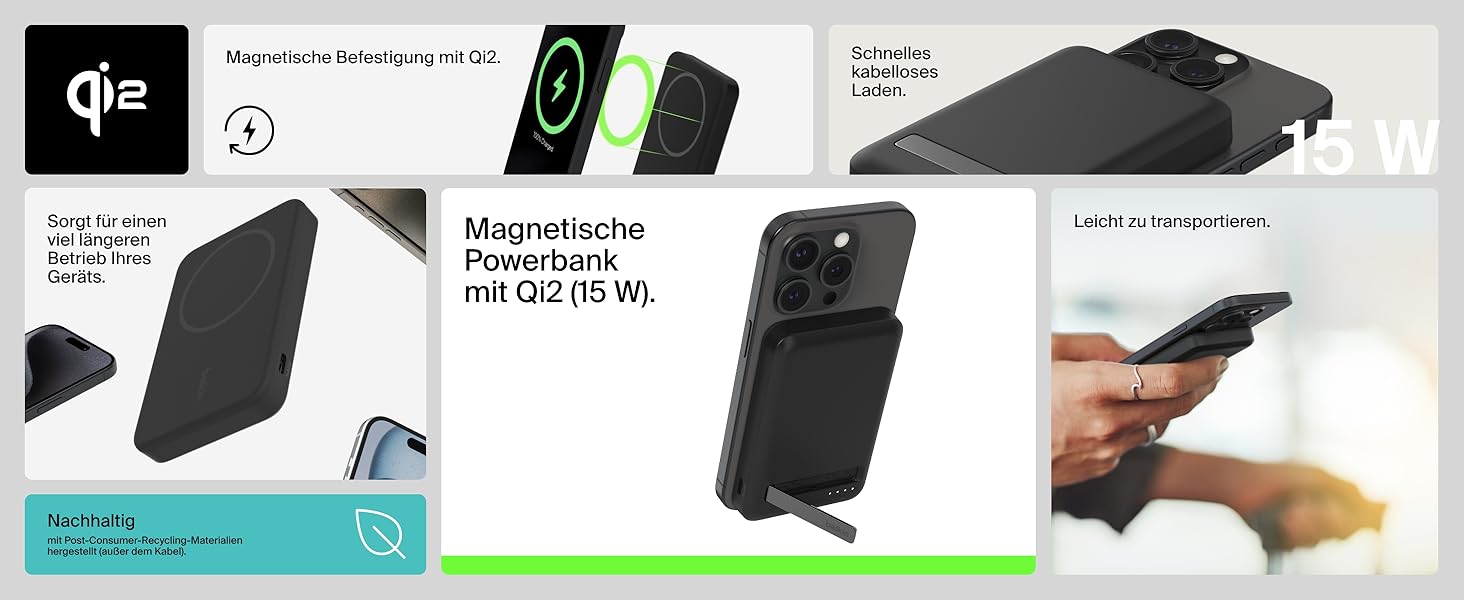 Belkin BoostCharge Pro Powerbank 5000mAh з Qi2 та MagSafe, чорний. Портативний зарядний пристрій з вбудованим підсвіткою, сумісний з iPhone 17, iPhone Air, iPhone 16, 15, 14, Pixel та ін.