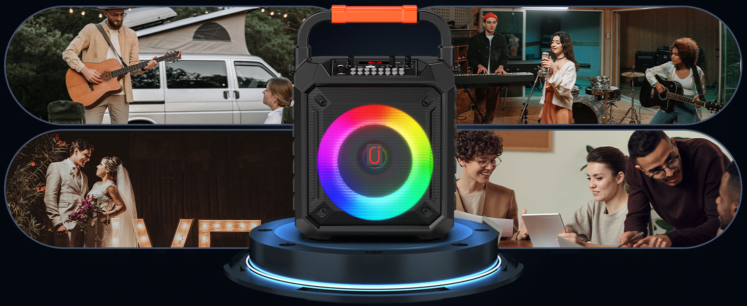 Караоке машина JYX з 2 бездротовими мікрофонами, портативна Bluetooth колонка з RGB-підсвіткою, караоке система для дому, вечірки, PA-система для дорослих, Partybox чорного кольору