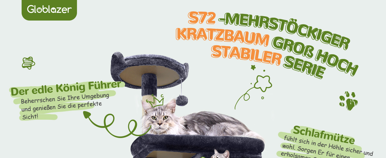 Драбина-кіготь для великих котів Globlazer, 183 см, з будиночком, платформою та кошиком, стійка, товстий стовп, для Мейн-куна, Британської короткошерстої, XXL, темно-сірий