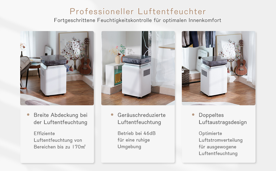 Електричний осушувач повітря 70л/день з авто-режимом та шлангом для підвалу, ванної кімнати, спальні до 150㎡. Осушувач з цифровим дисплеєм, захистом від плісняви, 360° колесами, тихий 40dB, білий (бежевий)