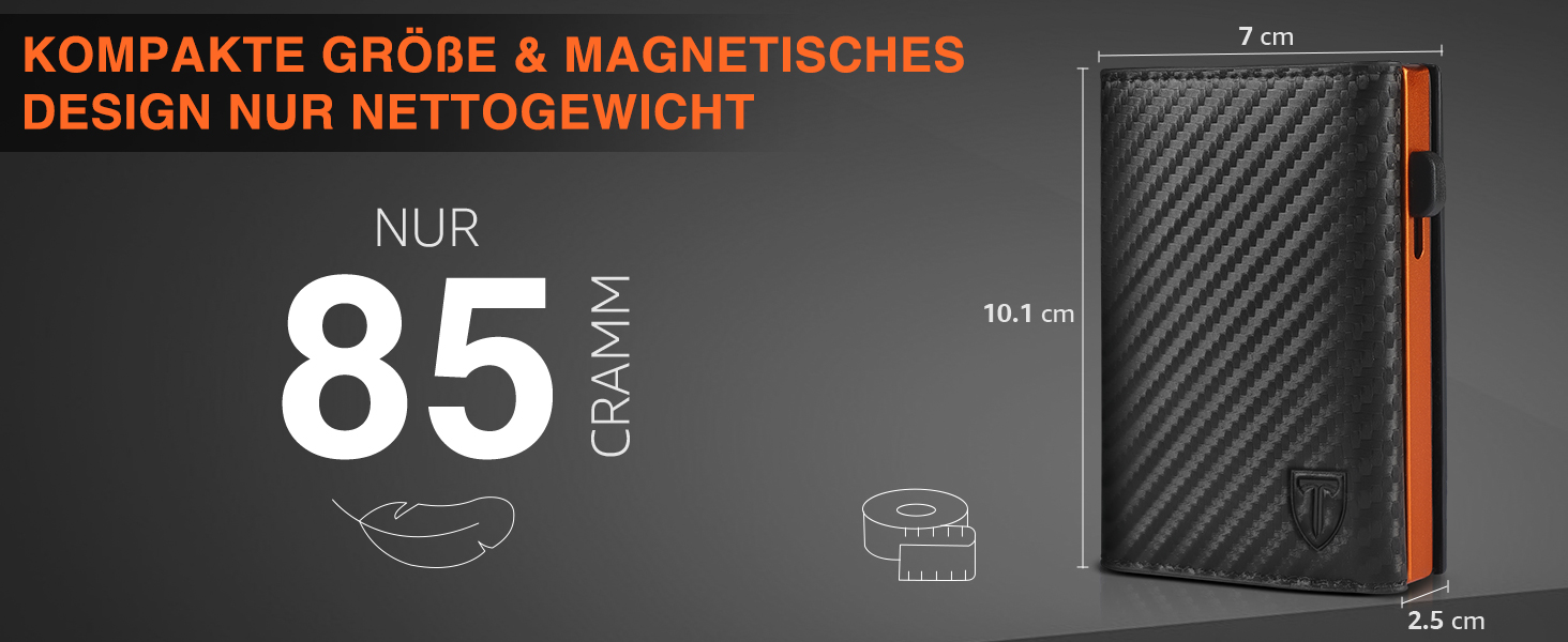 Чоловічий гаманець з RFID-захистом – портмоне з карбонової шкіри, 8 відділень для карток, віконце для ID, монетниця, кишеня для грошей, з подарунковою коробкою, чорно-помаранчевий