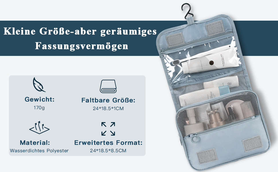 Зівакат Косметичка для душу на блискавці, водонепроникна, з ручкою, для подорожей, спорту, кемпінгу – сіра