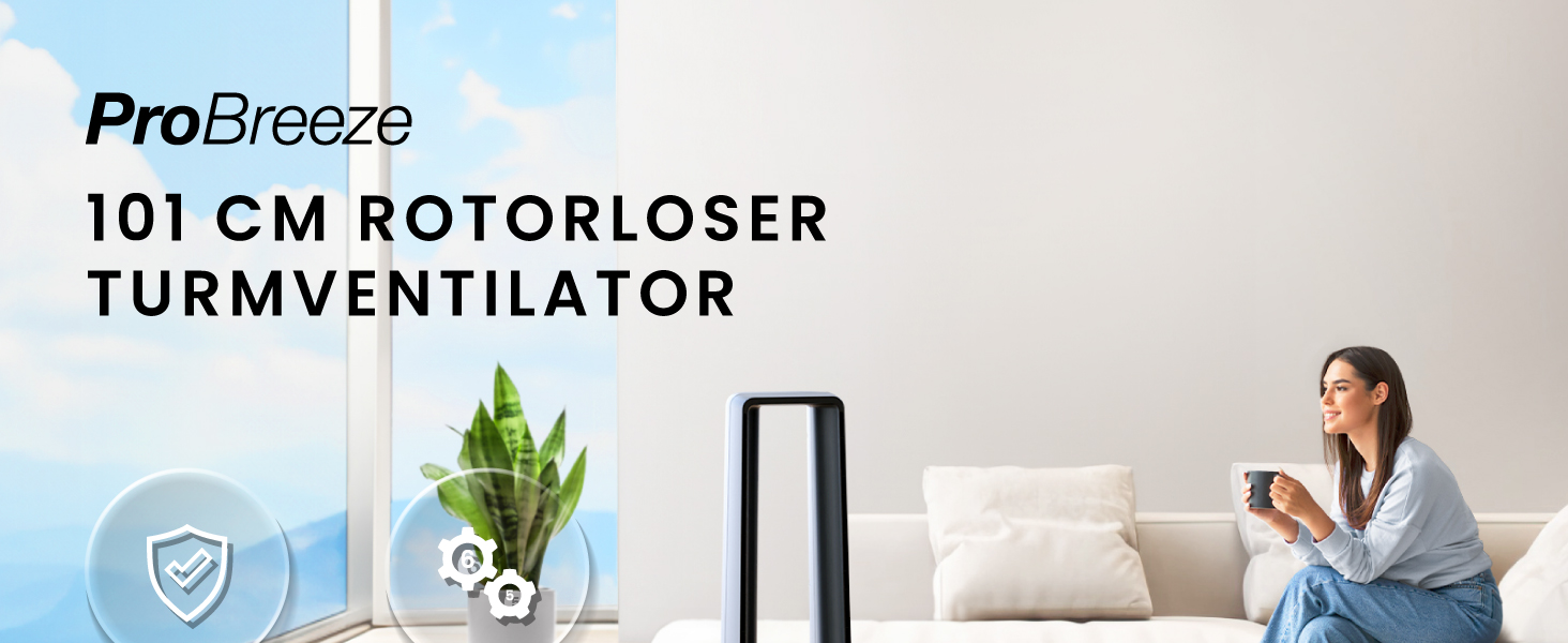 Вентилятор Pro Breeze 101 см з ротором, осцилюючий, з пультом, LED-дисплеєм, 6 швидкостей, тихий, 5 режимів, авто-обертання 60°, таймер 7 год, чорний