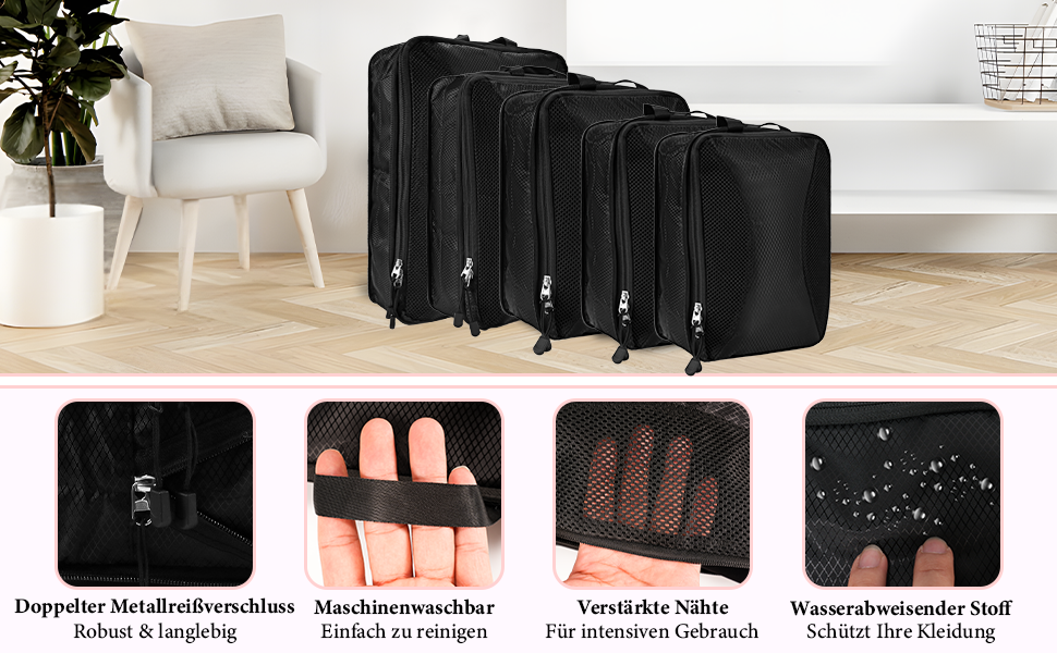 Органайзер для валізи KiwiPower, 8 шт. – комплект компресійних кубиків для одягу, чорний