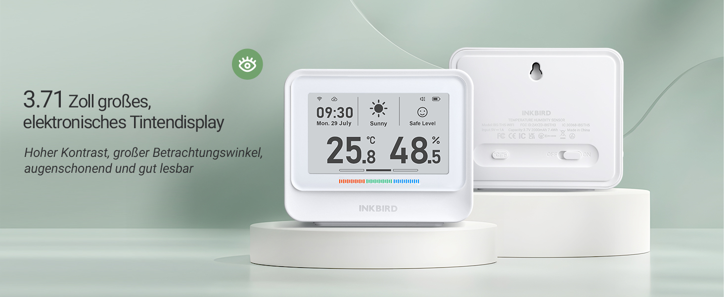 WiFi-термометр і гігрометр INKBIRD IBS-TH5, 8-в-1, з електронним чорнильним дисплеєм, прогнозом погоди, керуванням через додаток і сповіщеннями для дому