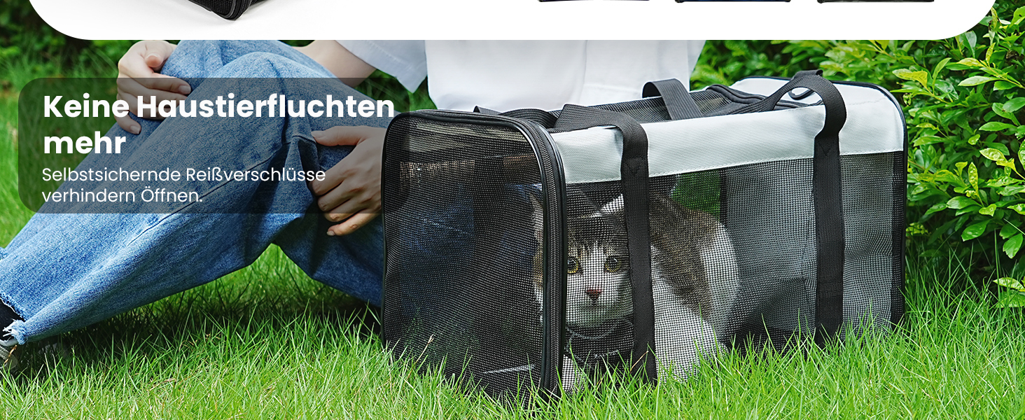 Транспортна переноска для кота Conlun, м'яка переноска з сіткою з 4 сторін, підходить для перевезень літаком, для кошенят та малих котів до 6 кг, чорна, 43x28x28 см