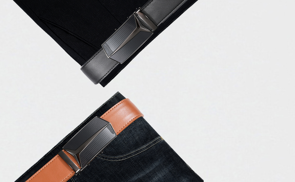 Чоловічий шкіряний ремінь VRLEGEND з автоматичною пряжкою, без дірок, для ділового костюма, розмір регулюється, з подарунковою коробкою, чорний (52W-56W, 160см)