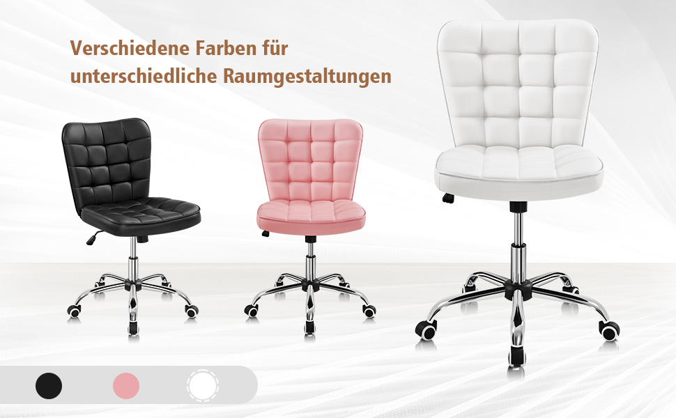 Крісло для дому та офісу Yaheetech, обертове, регульоване по висоті, без підлокітників, на колесах, з штучної шкіри (білий)