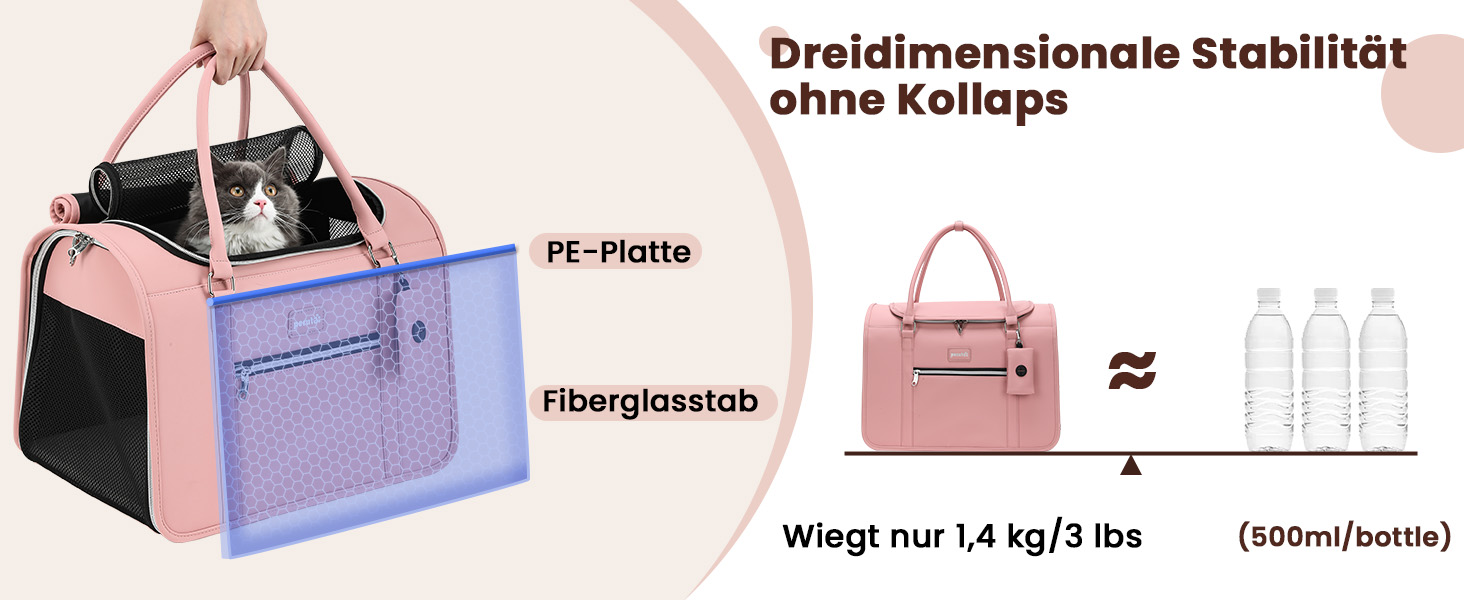 Транспортна переноска для котів та собак Pecute, рожева, з PU-шкіри, для подорожей