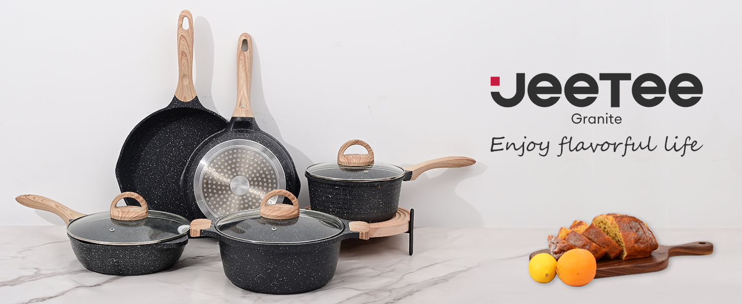 Набір сковорідок JEETEE 6 шт. з кришкою: 20см, 24см, 28см. Підходить для індукційних плит, з антипригарним покриттям, з кованого алюмінію, PFOA-free (сірий)