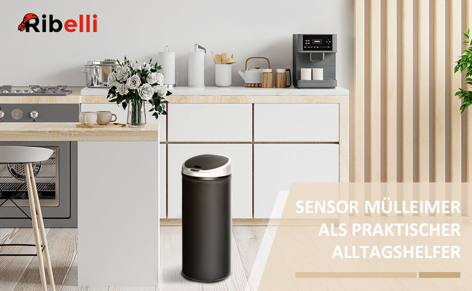 Сміттєвий бак Ribelli з датчиком, 60 літрів, чорний - автоматичне відкривання/закривання, з LED-індикатором