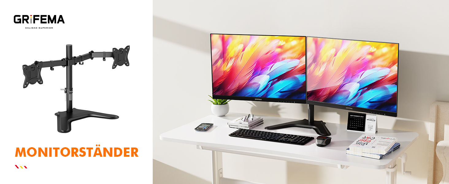Тримач для монітора GRIFEMA для 2 моніторів, 13-27 дюймів, регульований, гнучкий, VESA 75/100mm, GB2001A-2 (U-основа)