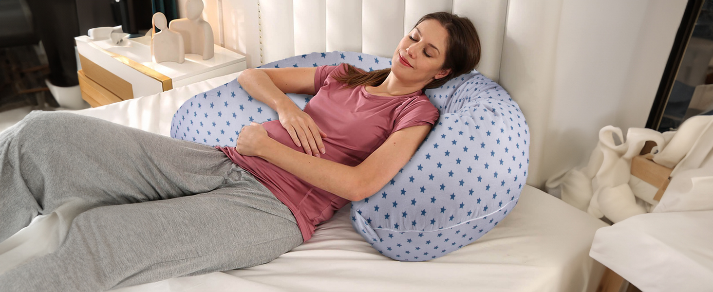 Подушка для вагітних та годування 2 в 1 XXL, подушка для сну на боці для малюка, подушка для вагітних з внутрішньою подушкою та бавовняним чохлом для годування (Блакитний)