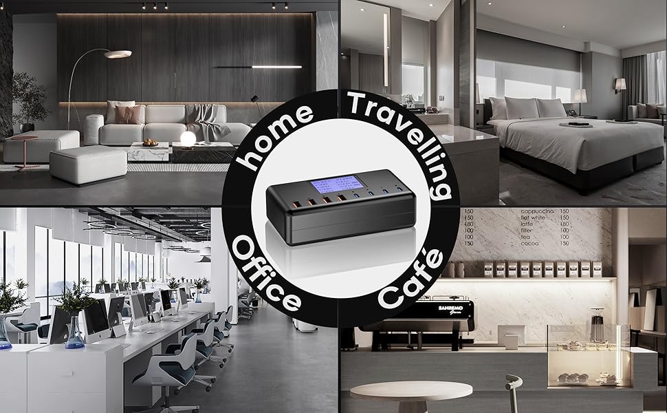 Зарядний пристрій USB-C 152W з LCD дисплеєм, 4x USB-A, 4x USB-C, швидка зарядка для iPhone 16, iPad, Samsung та інших пристроїв - Чорний