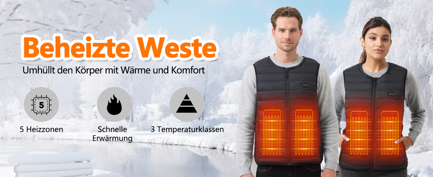 Обогрівальний жилет для чоловіків та жінок з акумулятором 10000mAh - жилет з 5 зонами обігріву, 3 режими температури, подвійне керування для зимових активів на відкритому повітрі, XXL, чорний
