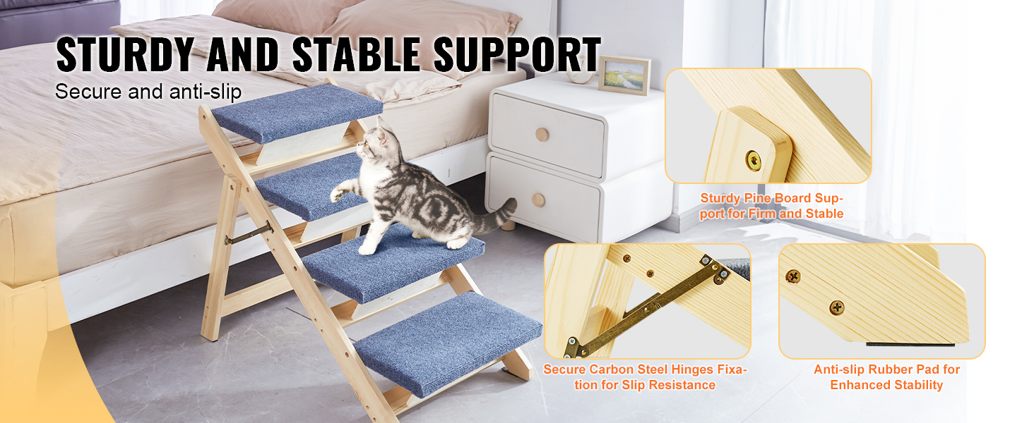 Дерев'яна сходинка для домашніх тварин VEVOR, 2-в-1, складана, для собак та котів, 4 сходинки, до 68 кг