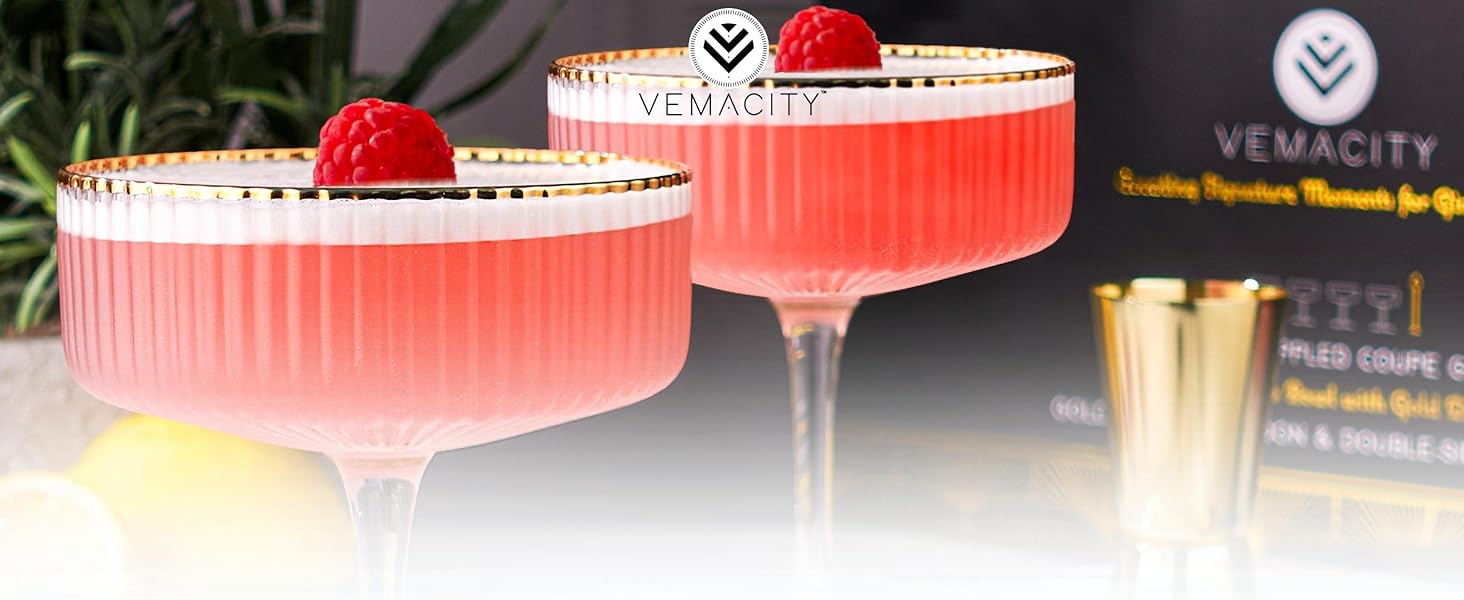 Набір з 4 елегантних келихів для Еспресо Мартіні Vemacity | Ручна робота | Келихи для шампанського, Маргарити та коктейлів | Преміум якість