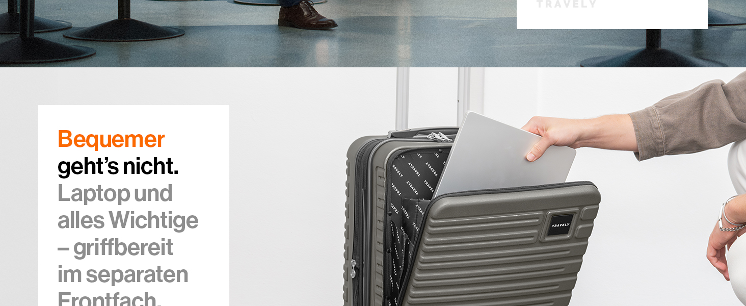 Чемодан ручної об'єм 55x40x23 см Travely Premium, розширюваний, з TSA замком та відділенням для ноутбука, 41-50 л, сірий