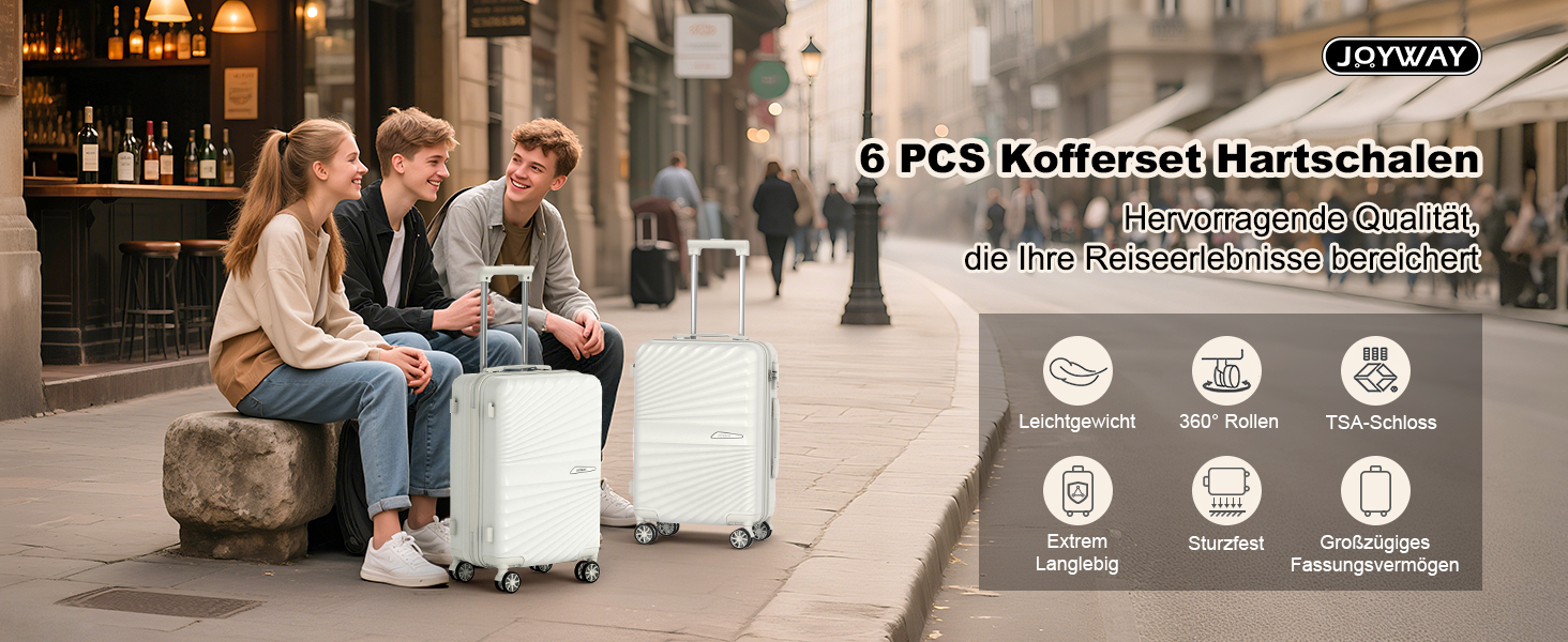 Набір валіз Joyway 6шт з TSA-замком, 4 колеса, зелений (білий), включає багатофункціональну сумку та кулькову сумку