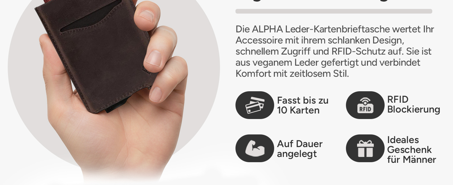 Кластинка для карт з RFID захистом та подарунковою коробкою – Мінімалістичний гаманець для чоловіків – Компактний гаманець з безконтактним захистом карт (Alpha Collection) (12. Шкіряна випуск сірого кольору)