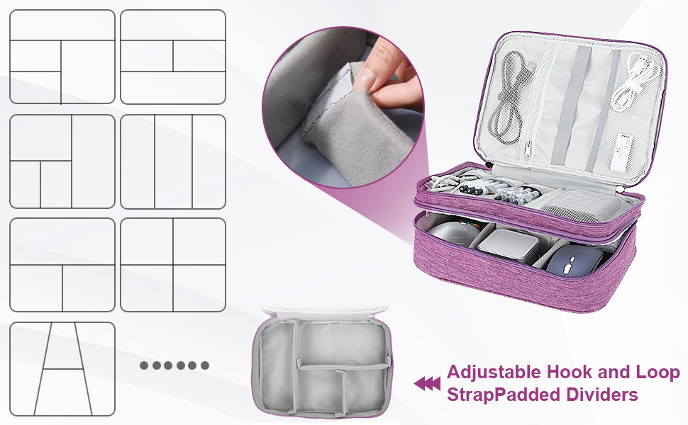 Органайзер для кабелів AiQInu: універсальна дорожня сумка-кубик, 3 шари, водонепроникний, для кабелів, power bank, USB, SD карт (фіолетовий)