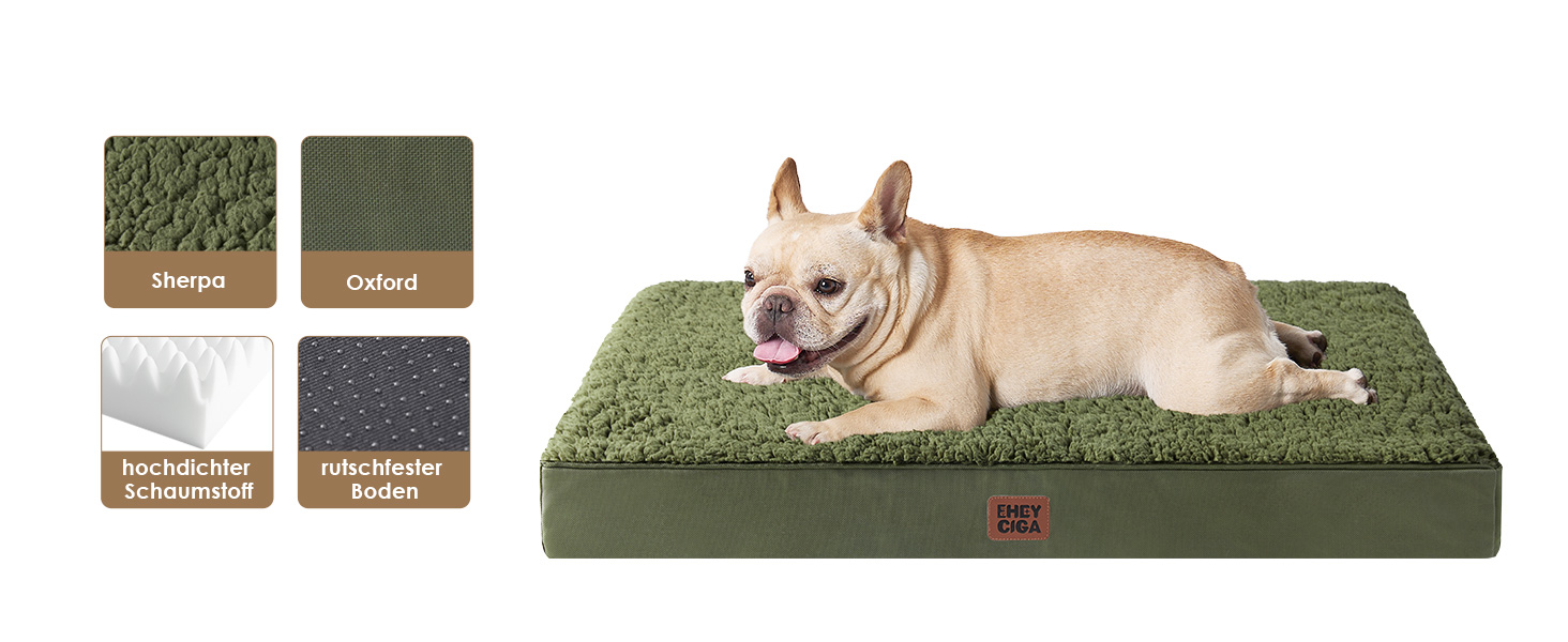 Ортопедичне ліжко для собак EHEYCIGA, маленькі породи, 76x51x9 см, з м'яким покриттям, легко миється, для переноски, оливковий колір