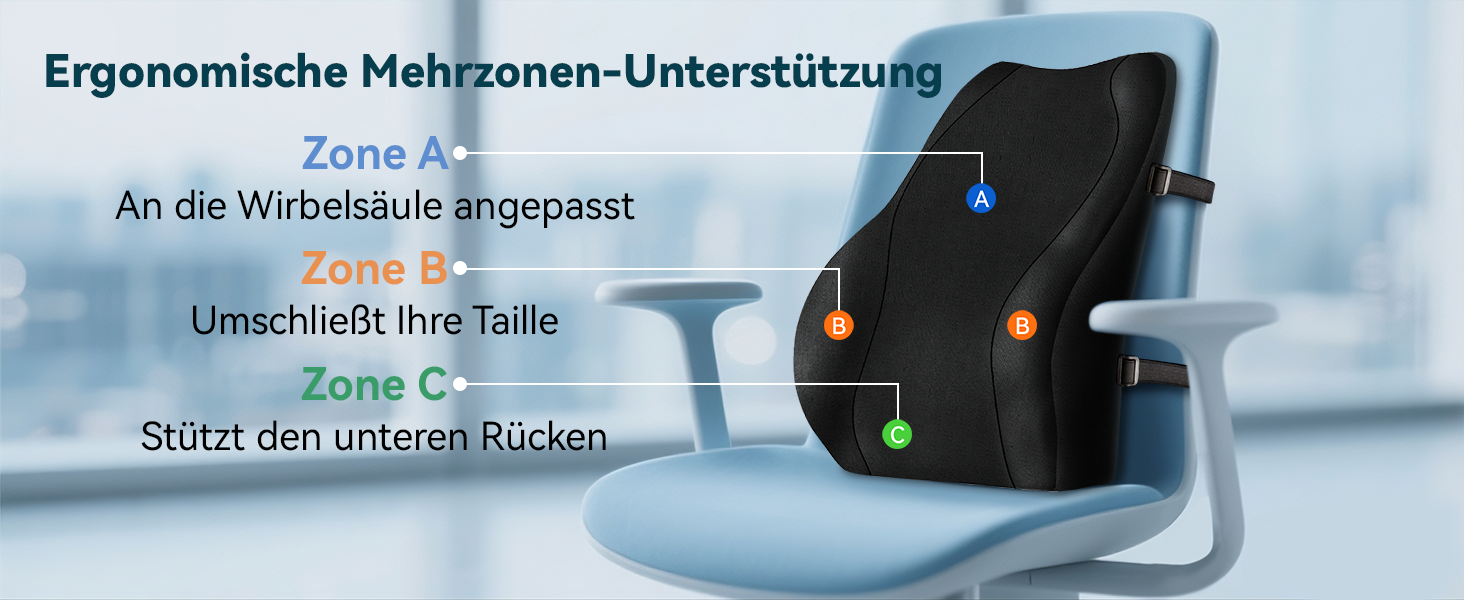 Подушка для спини Ergonomica Travel Ease з Memory Foam, для офісного та комп'ютерного крісла, з антистатичним, приємним до шкіри чохлом, для комфортної посадки (Чорний)