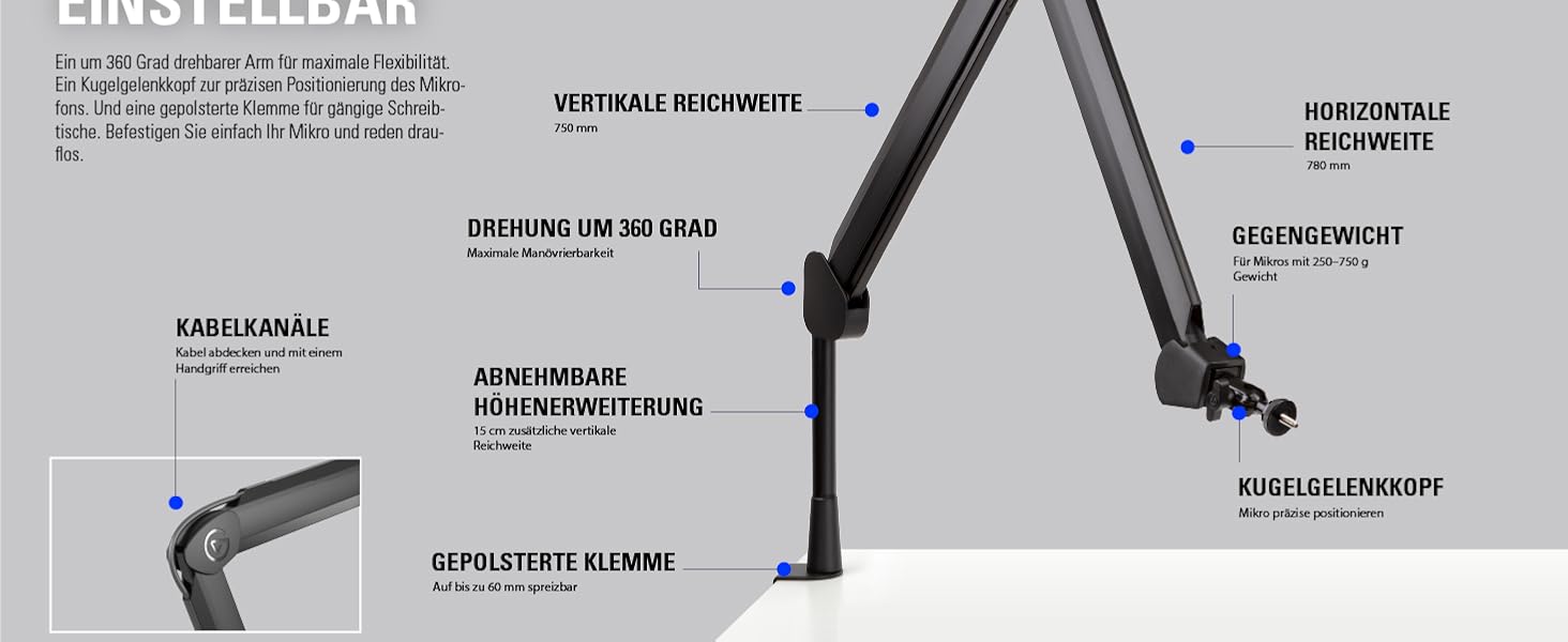 Elgato Wave: Кріплення для мікрофона з кабелями - для стрімінгу, подкастів, геймінгу та офісу