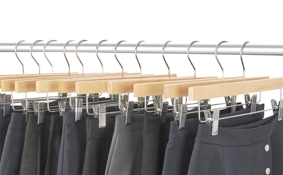 Дерев'яні вішалки для штанів та одягу HOUSE DAY з кліпсами, 25 шт. Білі, поворотні, 35,5 см