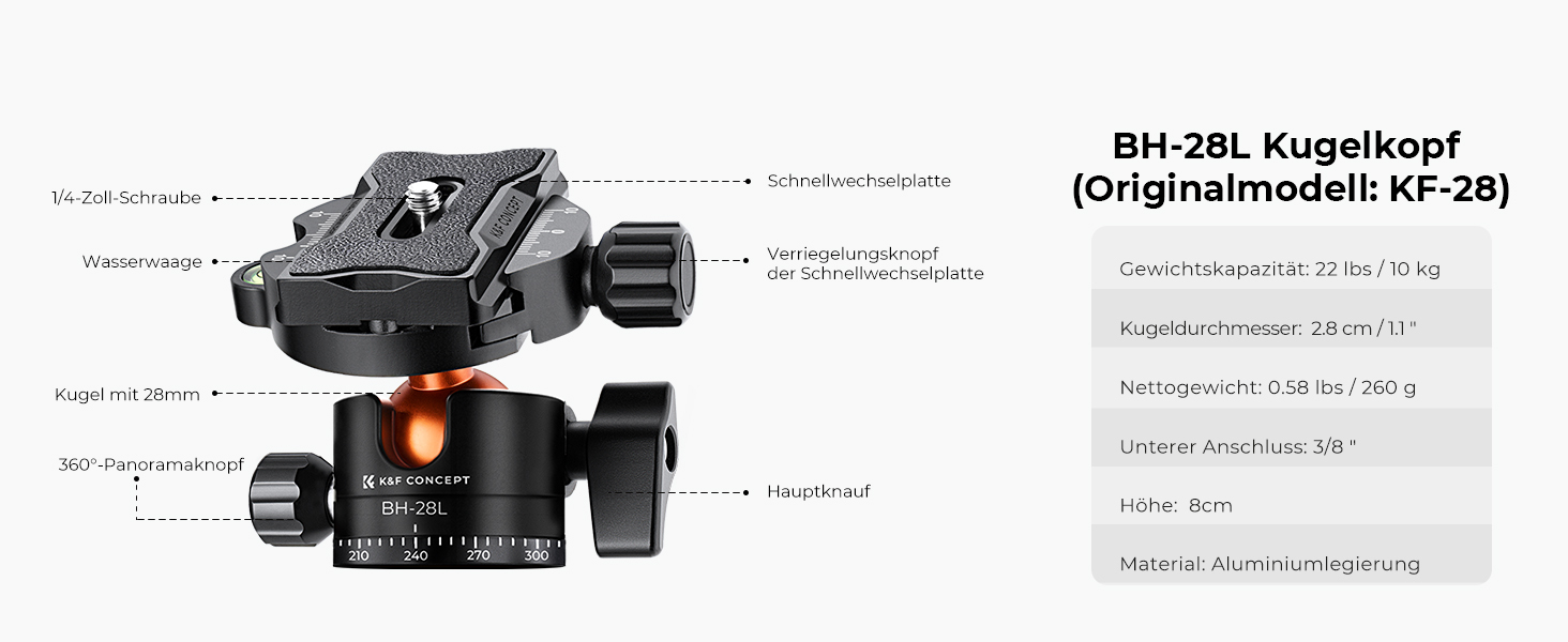 Штатив K&F Concept 200 см з алюмінію для камери, K234A7(S210), з моноподом, поворотний на 360°, з швидкозахоплювальною платформою для Canon, Nikon, Sony, Olympus, вантажопідйомність 10 кг