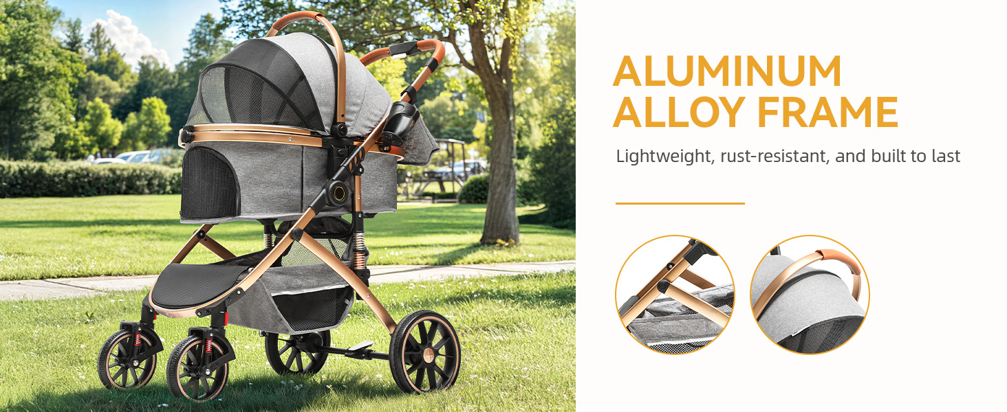 Візок для собак та котів 3 в 1 DWVO, до 22 кг, сірий, з переноскою та аксесуарами