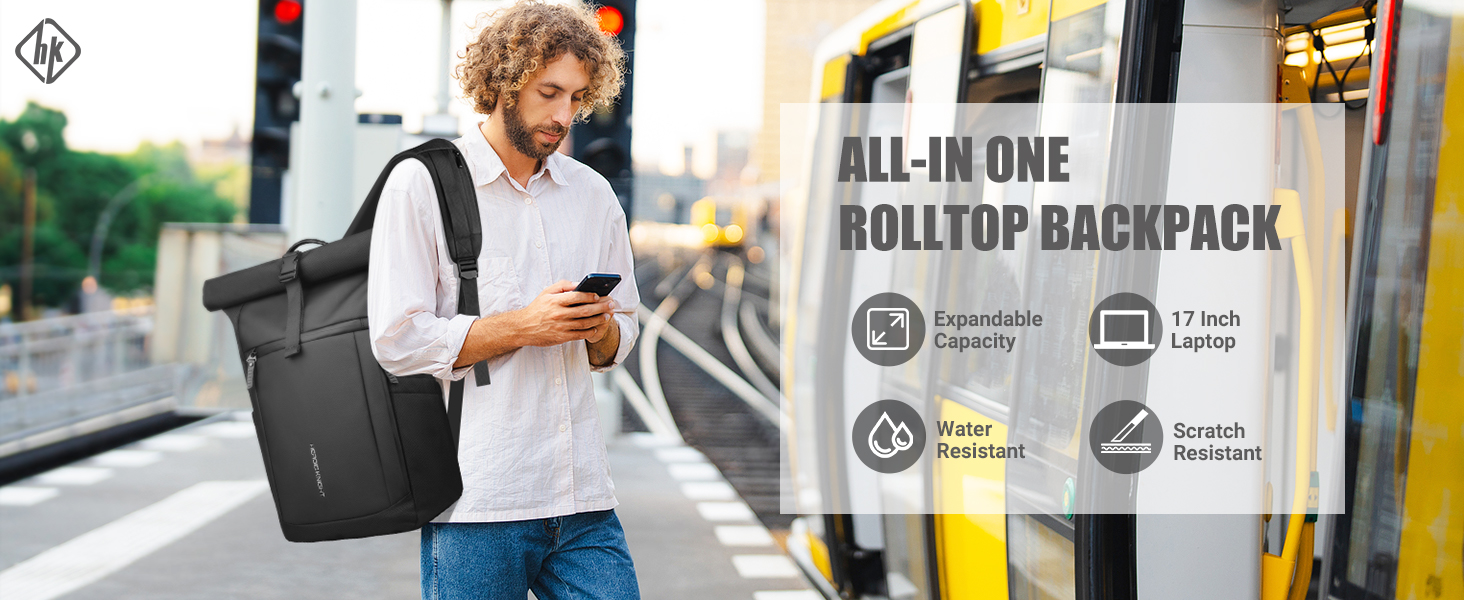 Чорний рюкзак Rolltop 20-27L з відділенням для ноутбука 17