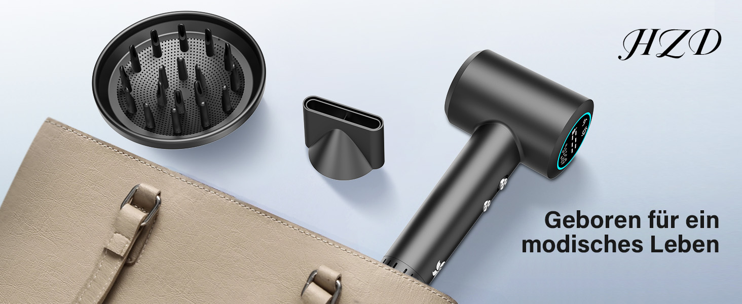 Фен з дифузором, 110000 об/хв безщітковий двигун, низький шум 57dB, для подорожей та дому, Dark Grey