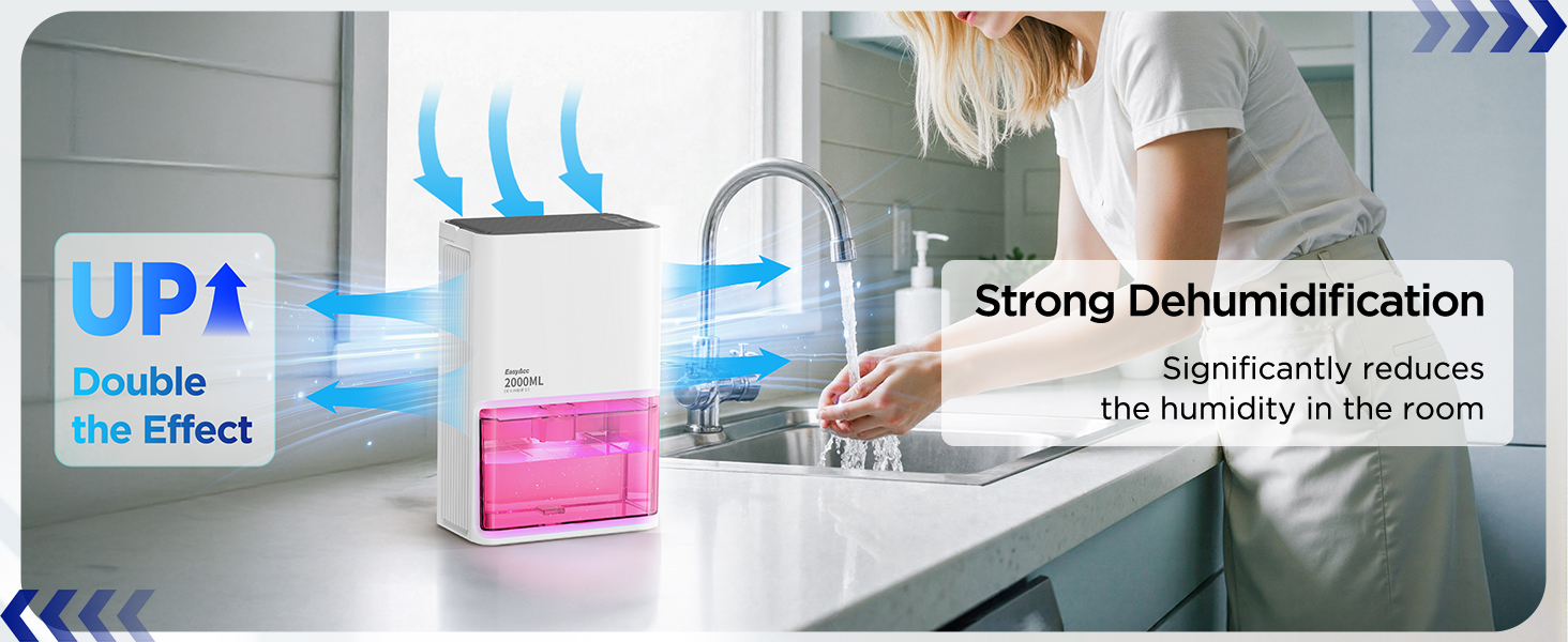 EasyAcc Електричний осушувач повітря 2000мл, продуктивність 500-650мл/день, 3 режими, автоматичне відтанення, LED-підсвітка 7 кольорів, автовимкнення, для приміщень до 20 м²