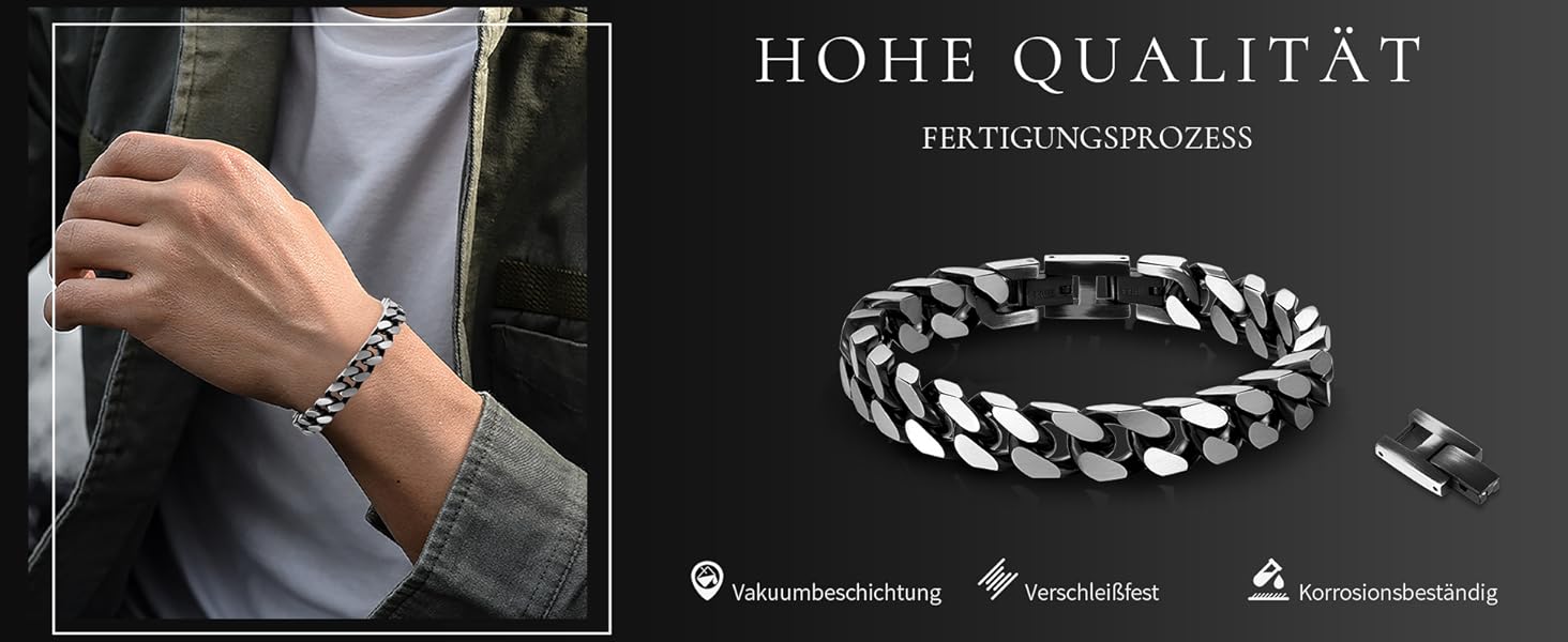 Чоловічий браслет-ланцюжок Kubanisches Gliederkettenarmband LUCKY2+7: срібло, чорний, нержавіюча сталь