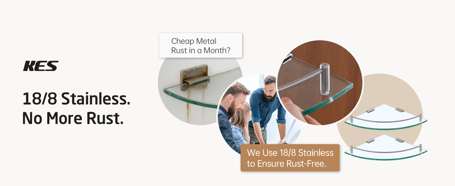 Скляна поличка для душу KES - 2 шт. з нержавіючої сталі (SUS304) для ванної кімнати