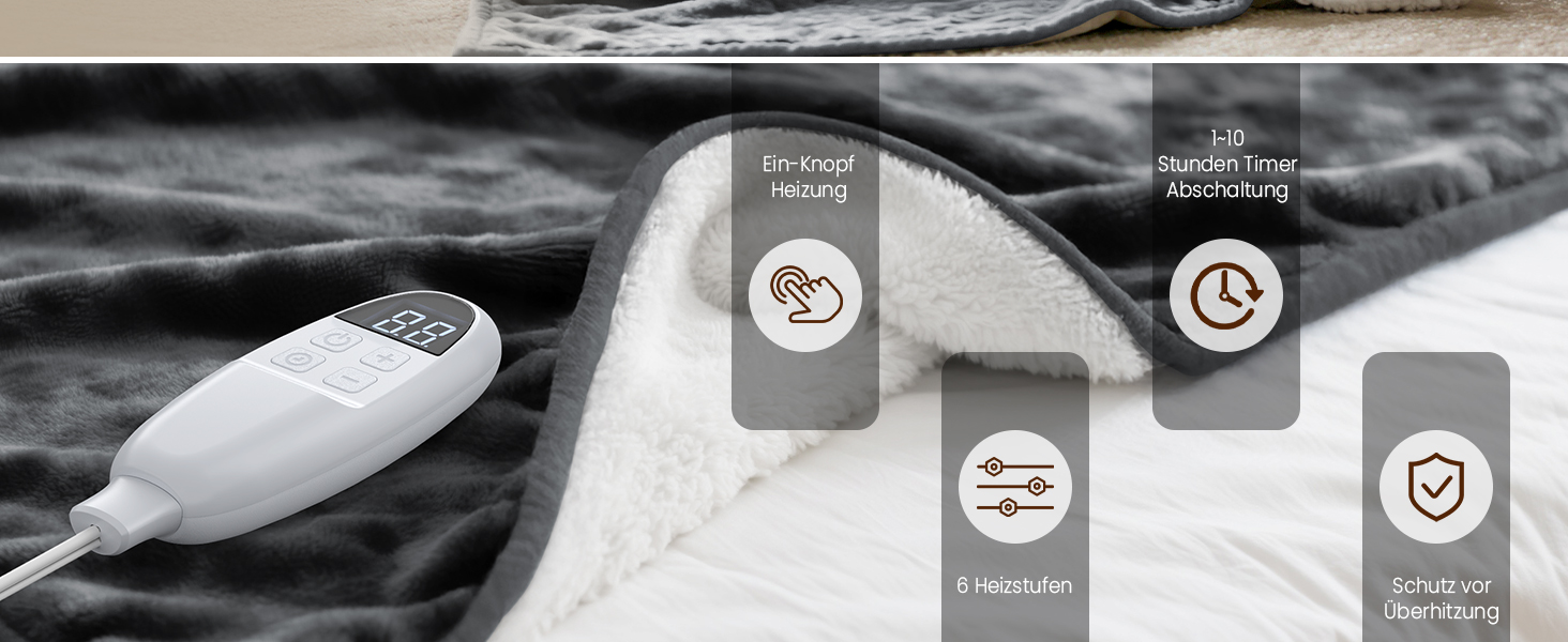 Електрична ковдра Dnenellr XXL 200x180 см з автоматичним вимкненням, 6 режимів нагріву, захист від перегріву, пральна, для ліжка та дивана