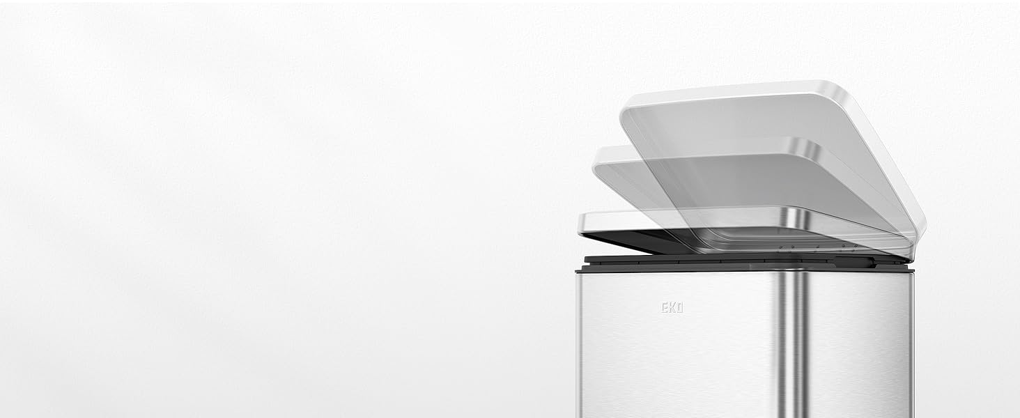 Відро для сміття EKO Madison 30л з м'яким закриттям кришки, нержавіюча сталь, знімний внутрішній відерце, стійке до відбитків пальців, з 20 мішками для сміття 30л