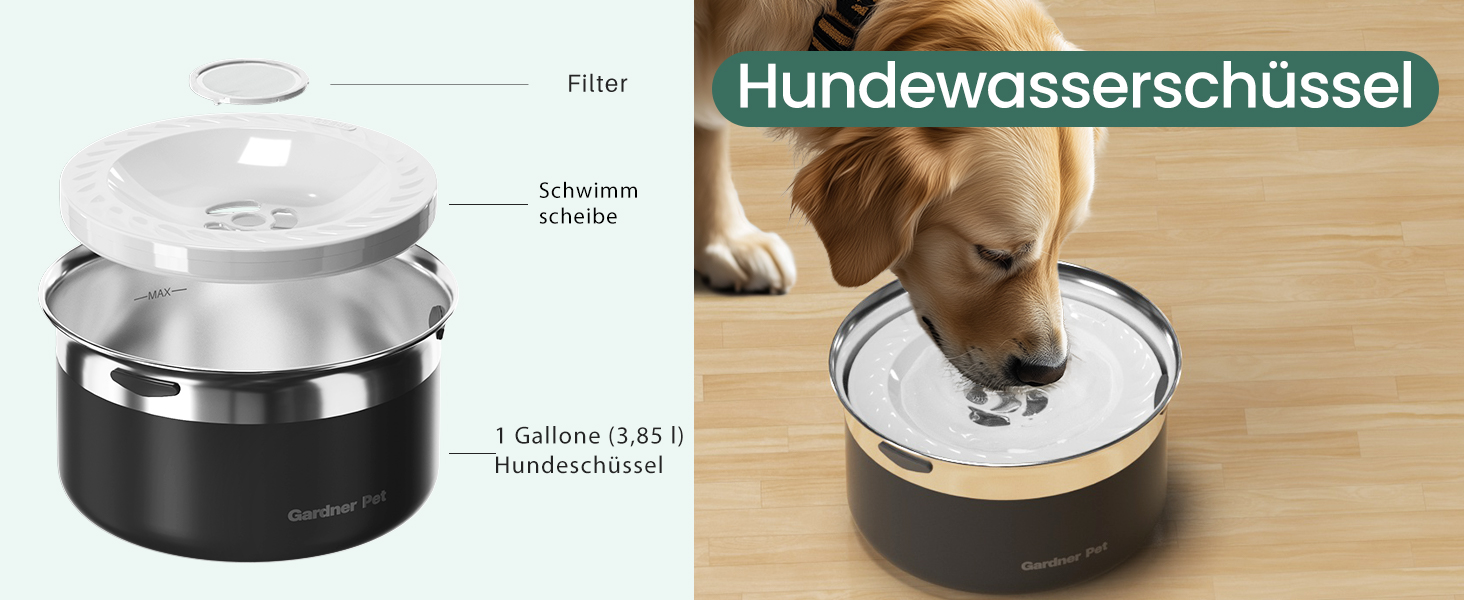 Нержавійна миска для води для собак Gardner Pet, 3,85 л, без розбризкування, для великих собак, чорна